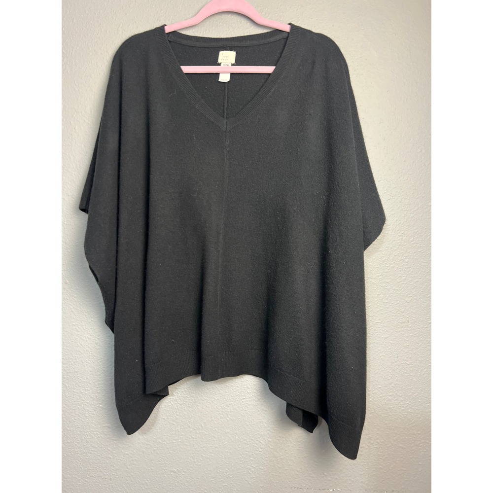 A New Day Womens‎ Black V-Neck Knit Poncho Sweater OSFM Gothic Monochrome Neural